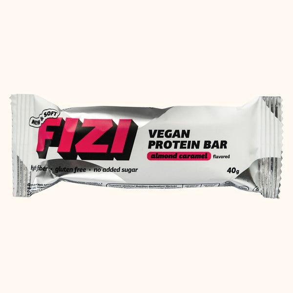 FIZI Almond Caramel Protein Bar - Bar Close-Up Detail